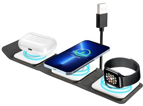 Leehitech kabelloses ladegerät, Faltbare 3 in 1 ladestation Wireless Charger, geeignet für iPhone 15/14/13/12/pro/x/max/xs/xr/8/plus, Apple Watch 9/8 / 7/6/5/4/3/2/SE、 airpods 3/2/pro