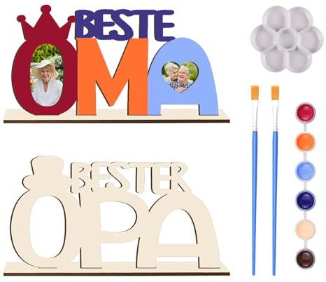 Holzbuchstaben Bastelset OPA und OMA Bilderrahmen, OPA OMA Geschenk Geburtstag Weihnachten, Holzbuchstaben Bastelset mit Farben and Pinsel