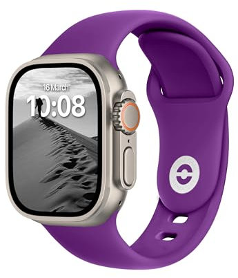 ELETTRONEO SB Bracelet Sport pour Apple Watch Band Ultra 2 49mm, Series 10 46mm, 9 8 7 45mm 41mm, SE 6 5 4 44mm 40mm, 3 2 1 42mm 38mm Femme Homme Silicone, Pourpre Reine