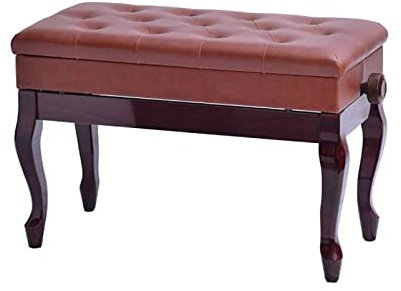IUokLU Klavierhocker aus Kunstleder Klavierbank Design mit Notenfach ausgestattet mit Beinen aus Massivholz und gepolstertem Lederkissen höhenverstellbar，Rot Braun