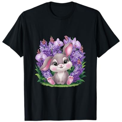 Kawaii Hase mit Orchideen und Flieder T-Shirt