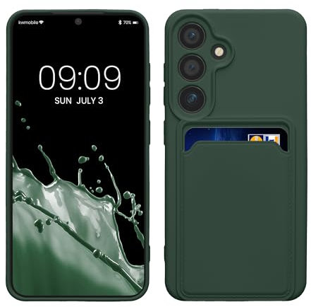 kwmobile Handyhülle kompatibel mit Samsung Galaxy S24 Hülle - Handy Cover mit Fach für Karten - in Dunkelgrün