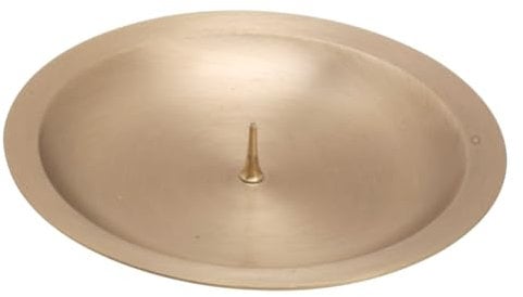 MOMENTU® Kerzenteller rund mit Dorn – Messing gebürstet Ø 10 cm [Gold, Handarbeit] – Kerzenständer, Kerzenuntersetzer, Dekoteller, Kerzenschale Stumpenkerzen, Tauf-, Kommunion- und Konfirmationskerze
