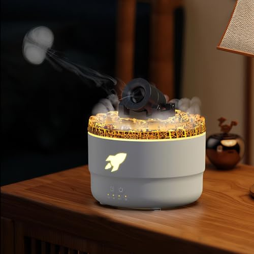 Aromatherapie-Diffusor-Luftbefeuchter, Volcano Turret, Kreative Rauchring-Luftbefeuchter mit Farbigem LED-Licht, Extrem Leiser, Kühler Nebel-Diffusor für ätherische Öle Im (WHITE)