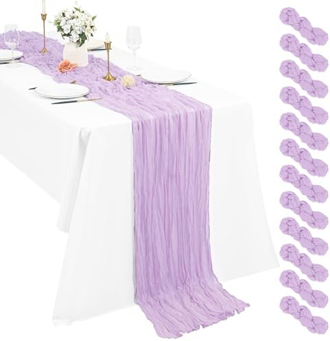 12 Stück Helles Lila Seihtuch Tischläufer 3 m Boho Gaze Tischläufer 55 x 300 cm rustikal romantisch Langer Tischläufer für Hochzeit Party Brautparty Erntedankfest Weihnachtsdekoration