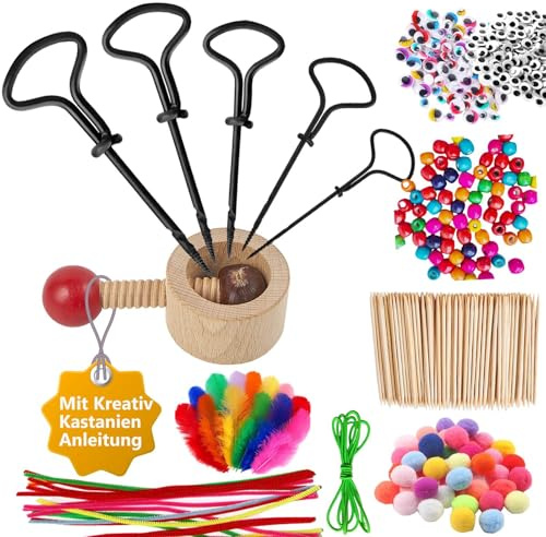 POEYMTK Kastanienbohrer Set, mit Kastanienhalter, Kastanien Bastelset, Kastanienset zum Basteln mit Kastanien, 1,5-5 mm Bohrer Kastanien, Herbst Kastanienmännchen DIY Set