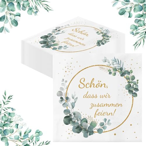 Glamifyr 40 Stück Servietten Schön Dass Wir Zusammen Feiern, Servietten Geburtstag Frau Mann für Tischdeko Hochzeit Party, Eukalyptus Salbeigrün Geburtstagsservietten, 33 x 33 cm