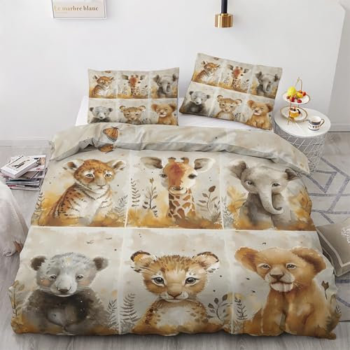 SJSXWQN Housse de Couette 140x200 cm Enfant Animaux De La ForêT Parure de Lit 2 Personnes avec Fermeture Éclair Doux Respirant Microfibre Housse de Couette et 2 Taie d'oreiller 65x65 cm