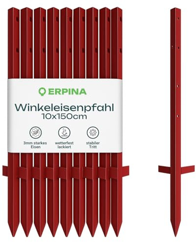 ERPINA® 10er Pack Winkeleisenpfahl 150cm lang - der robuste Weidezaunpfahl für harte Böden verleiht dem Weidezaun sicheren Halt - für die langlebige und sichere Einzäunung von Weideflächen.