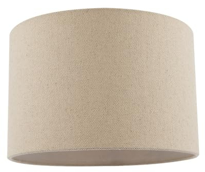 Light Taupe Oatmeal Natural Textured Linen Fabric Drum Lamp Shade with Cotton Lining | 30cm x 20cm | for Table or Pendant by Happy Homewares