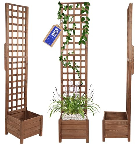 MODO24 Blumenkasten aus Kiefernholz mit Rankgitter, Pflanzkübel mit Spalier Rankhilfe, Hochbeet, Blumenkübel Outdoor Holzkiste für Garten Terrasse Balkon, 190x40x40, Braun, Imprägniertes Holz