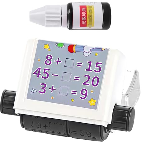 CHIZISX Addition Subtraktions-Quiz-Generator-Stempel mit Nachfülltinten, Mathematik-Rollenstempel für Lehrer, Klassenzimmer, Zuhause, Schule, Klassenzimmer, Mathematik, Übungswerkzeug