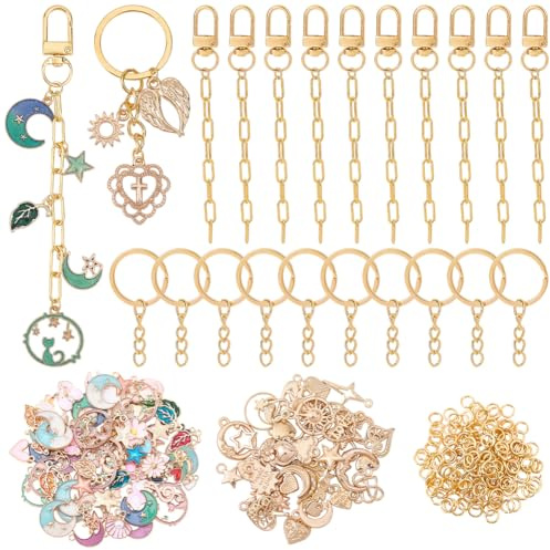 BEAMARKER 340 Stück Mond Schlüsselanhänger Set Mit Drehbaren Verschlüssen Ringen Emaille Legierung Bunten Herzen Sternen Und Blättern – Ideal Zum Basteln von Schlüsselanhängern Geldbörsen Und Handtasc