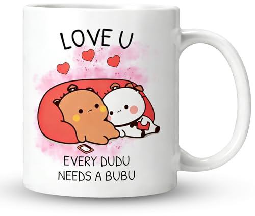 Bubu Dudu Tassen, Kaffeebecher Doppelseitig Bedruckter, Süße Tasse Glühweintassenfür, Weiß Emaille Tasse für Frauen Kinder, Dudu Bubu Geschenk für Valentinstagsgeschenke 350ml