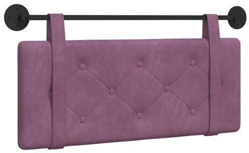 vidaXL Hängendes Kopfteil Lila Samt, Moderner rechteckiger Wand-Headboard aus Samt, bezogen mit Bändern, Knopfsteppung für entspannende Schlafzimmer-Deko