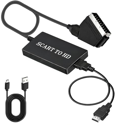 Auravale Adattatore Scart a HDMI con Cavi Full HD 1080P per HDTV Monitor | 720P 1080P Switch HD Video Audio Converter per Proiettore PS2 PS3 Xbox DVD Player Lettore VHS Sky Blu-ray STB Plug and Play