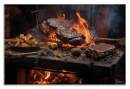 Wallario Frühstücksbrettchen aus Glas, Glasunterlage, Glasbrettchen Urige Grillkunst: Steakschmiede, Größe 20 x 30 cm, Sicherheitsglas