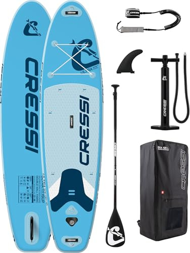 CRESSI seit 1946 - Ultra Isup/Kayak Set - Aufblasbares SUP Board für Erwachsene Große Stabilität Strapazierfähigkeit Komplett Zubehör Paddel Flosse Pumpe Leine Tasche_320x81x15 cm Max 130 kg