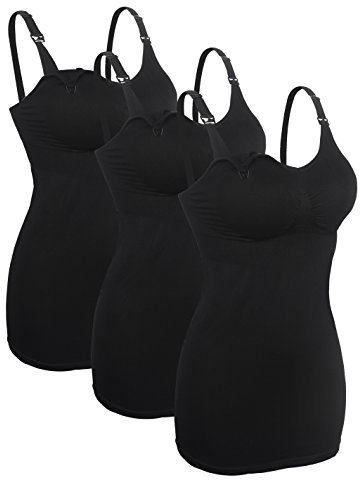 iLoveSIA 3pack Women's Seamless Maternity Tank Top with Build-in Nursing Bra Black Size XL (Fit 38BCD 40ABC)