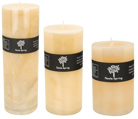 Nicola Spring Scented Pillar Candles - Vanilla Scent - 3 Sizes - Pack of 3 - Vanilla Candles Ivory Round Pillar Aromatherapy for Home Fragrance, Kitchen, Living Room, Bedroom