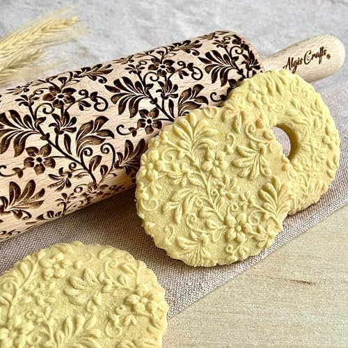TANZEN BLUMEN Nudelholz. Teigroller mit Blumen für DIY Küche, Teig & Fondant Plätzchen. Gravierte Nudelholz mit Muster von Algis Crafts