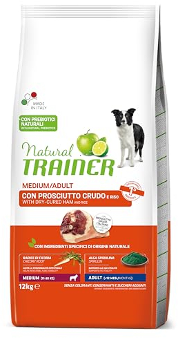 Natural Trainer Medium Hundefutter für Erwachsene mit rohem Schinken - 12 kg
