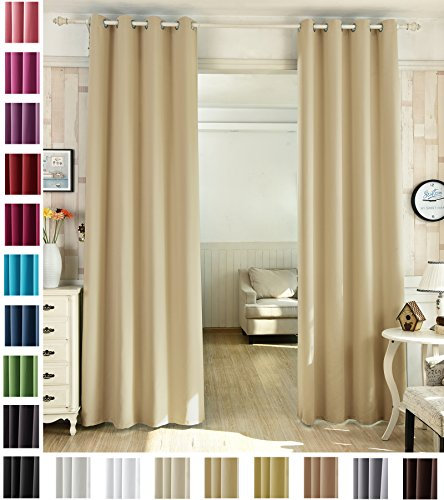 WOLTU 2er Set Gardinen, Vorhang für Wohnzimmer Kinderzimmer, mit Ösen, Leicht & Weich, Wärmeisolierend, 140 x 225 cm, Champagne