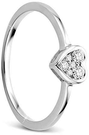 Orovi Damen Verlobungsring Gold Diamantring 9 Karat (375) Brillianten 0.10crt Weißgold Herz Ring mit 6 Diamanten