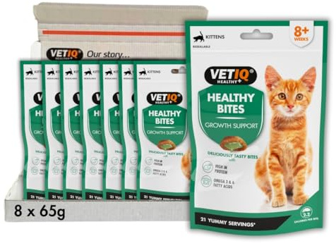 VETIQ Healthy Bites Growth Support Cat & Kitten Treats (168 Servings) | Glucosamine & Chondroitin Support Bone & Joint Growth. High Protein. Contains Chia & Alfalfa. Under 3 Cals/Bite