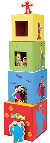 small foot 10982 Sesamstrasse Stapelturm FSC® 100%, Vier Stapelwürfel inkl. fünf Figuren aus Holz, für Kinder ab 1 Jahr