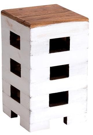 DESIGN DELIGHTS RUSTIKALER SITZHOCKER Brick 48 | 48x29x29 cm (HxBxT), Mahagoni | Holzhocker, Blumenhocker, Beistelltisch | Farbe: 06 weiß-Landhaus