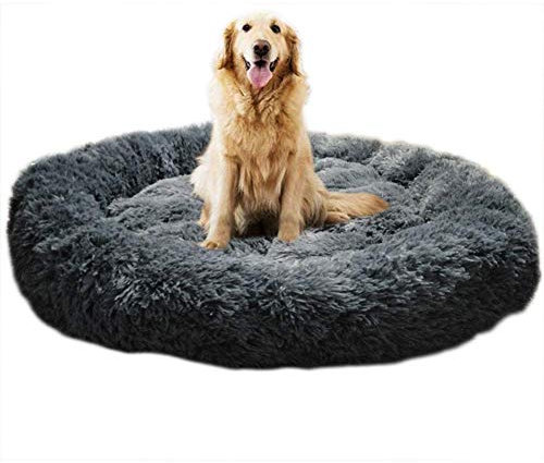 KongEU Deluxe weich Hundebett Sofa waschbar Rundes Plüsch Hundekissen Katzenbett in Doughnut-Form für große und extra große Hunde,Wasserfeste Unterseite-XXL:120CM-dunkelgrau