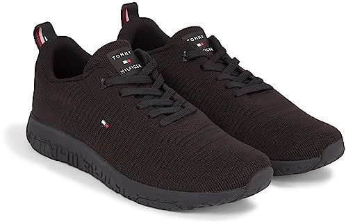 Tommy Hilfiger Herren Runner Sneaker Corporate Knit Rib Runner Sportschuhe, Schwarz (Black), 43