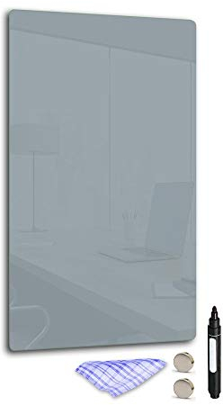DekoGlas Magnettafel 'Grau' aus Glas 52x30cm, Memoboard inkl. Stift, Tuch & Magnet, Metall-Pinnwand für Küche & Büro