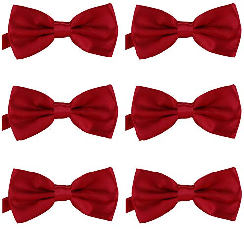 DonDon 6er Set Herren Fliege 12 x 6 cm gebunden und längenverstellbar dunkelrot