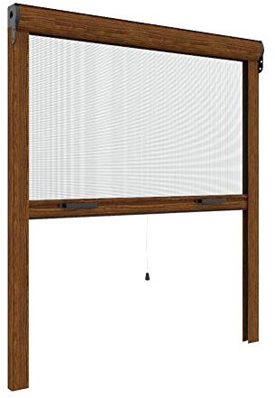 Zanzanet Zanzariera Verticale per finestre su Misura 42 mm cassonetto Sottile Personalizzabile a Rullo con Molla Telaio con Profilo Robusto e Resistente in Alluminio Made in Italy Noce Medio