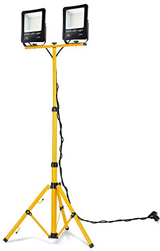 AufuN 50W/100W/200W LED Strahler Außenleuchte LED Fluter IP66 wasserdicht aus Alu und Glas, Superhell Scheinwerfer Licht für Garten, Garage, Hof, Hote (Kaltweiß, 2x100W+Teleskop Stativ)