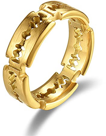JewelryWe Schmuck Herren-Ring Edelstahl Rasierklinge Aushöhlen Ring für Männer Silber Gold Schwarz Größer 60mm