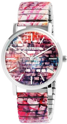 Raptor Colorful Edition Ausgefallene Damenuhr Bunt | Armbanduhr Damen außergewöhnlich mit Zugarmband | Besondere Damenarmbanduhr – Modische Uhr Frauen Senioren (weiß pink)