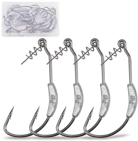 20stk Angelhaken mit Gewichten Swimbait Jig Haken mit Twistlock Zentrierstift,Weichplastik Wurm Angelhaken für Salzwasser Süßwasser (1/0-20stk)