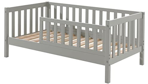 VIPACK Bed, Solid, Kiefer, Grau, Single