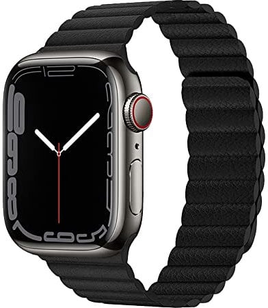 Magnetic Leather Strap Compatible for Apple Watch Straps 38mm 40mm 41mm 42mm 44mm 45mm 49mm, Adjustable Leather Replacement Band for iWatch Series 8/Ultra/7/SE/6/5/4/3/2/1, Black 42/44/45/49mm