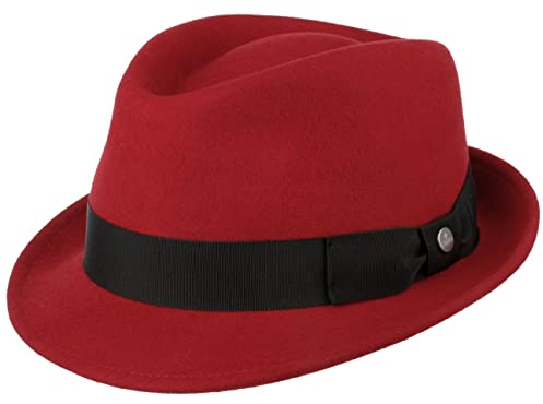 LIERYS Classic Wool Trilby Hut Damen Herren Wollfilz Outdoor wasserabweisend Packable Fedora Sommer Winter dunkelrot L (58-59 cm)