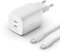 Belkin Cargador de Pared Doble USB tipo C de 65 W, cable USB-C a USB-C, carga rápida 3.0 con Tecnología GaN para iPhone 16, 15, iPad Pro, MacBook, Samsung Galaxy S24, S23, Google Pixel y más