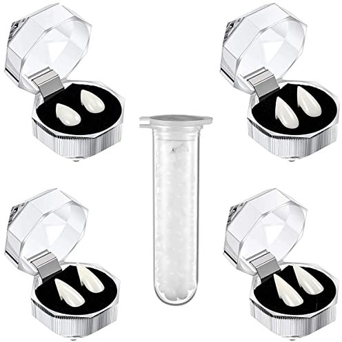 ZEACCT 4 Paires Crocs de Vampire Kit de dent de Vampire Faux Dentiers, Dents prothèses dentaires Costume d'halloween Accessoires de fête avec Adhésif à Pastilles de Dents (13 mm, 15 mm, 17 mm, 19 mm)
