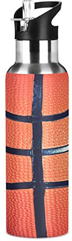 Basketball auslaufsichere isolierte Flaschen mit Griff 900 ml Vakuumflasche mit Strohhalmdeckel, Thermoflasche für Wandern, Camping, BAP-frei