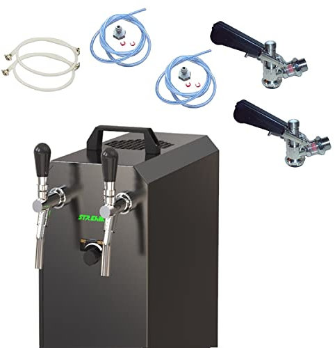Komplett Set - Zapfanlage, Bierzapfanlage Stream 50K mit Luftpumpe Bierkoffer, Durchlaufkühler 2-leitig Trockenkühler, bis zu 55 Liter/h - Black Edition, Zapfkopf:ohne, Zapfkopf 2:NC Adapter
