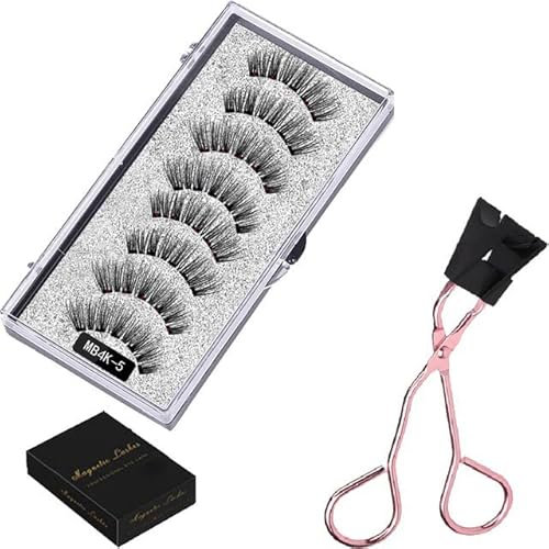 BSLVWG Magnetische Wimpern ohne Eyeliner Wiederverwendbare falsche Wimpern Natural Look 3D Effekt Wasserdichte gefälschte Wimpern Set mit Applikator (2 Paare) (04)