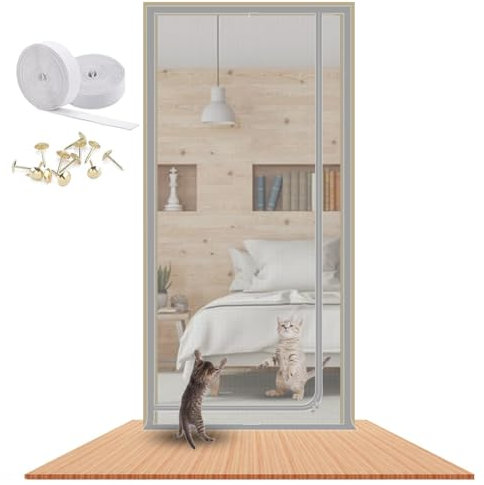 LAIJIANG Porta for Zanzariera for Gatti Porta for Zanzariera Ispessita A Prova di Animali Domestici Rete AntiGraffio for Gatti con Cerniera for Evitare Che I Cani (Color : Grey, Size : 95x205cm)