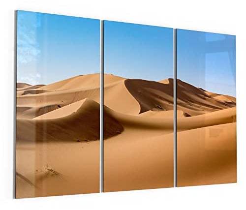 DEQORI Glasbilder Echtglas | Motiv Dünenlandschaft | horizontal 3-teilig 150x100 cm | große XXL Deko | Wandbilder für Wohnzimmer, Schlafzimmer, Flur & Küche | moderne Wanddeko